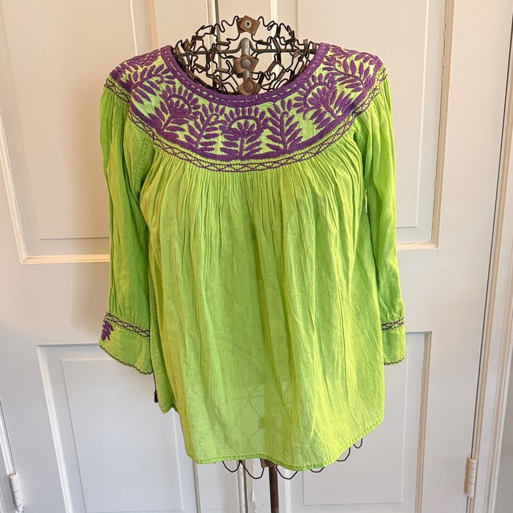 River Path Trading Company Green and Purple Embroidered Women's Top